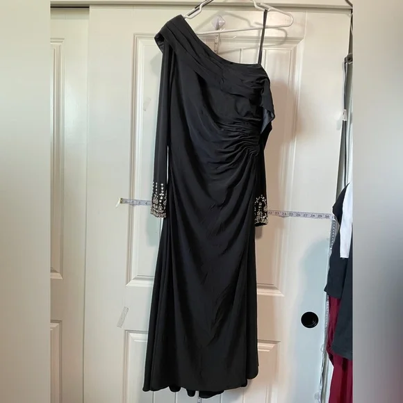 Mac Duggal Women's leena Foldover Long Sleeve Jeweled Midi Dress - Picture 2 of 14